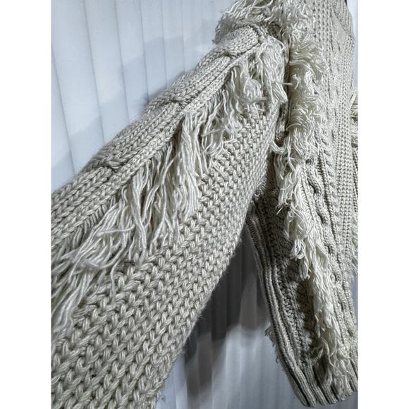 Vici Chunky Fringe Cable Knit Sweater XL Cream Acrylic Boho Textured Pullover - Picture 9 of 12